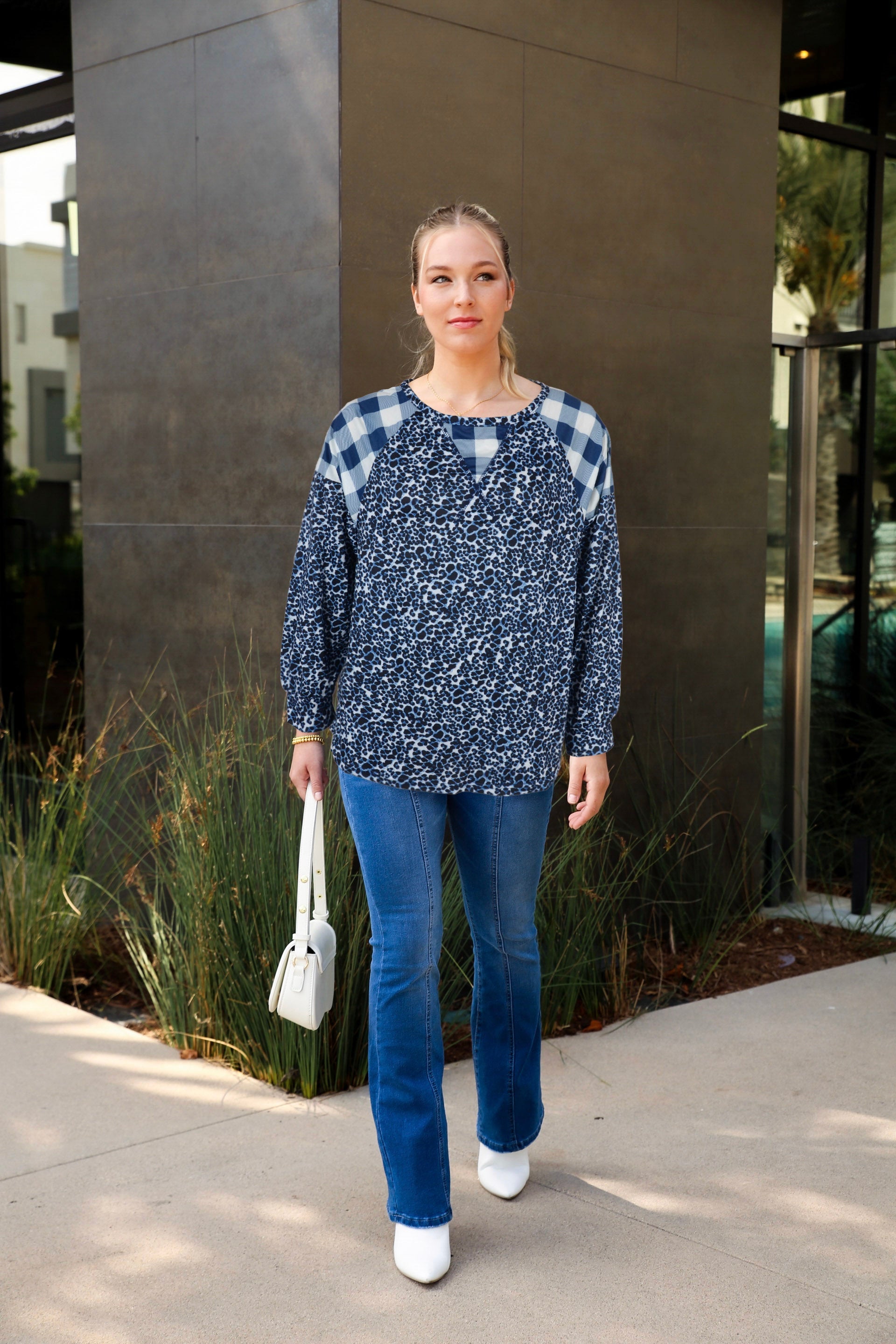 Two Tone Mixed Print Sweater