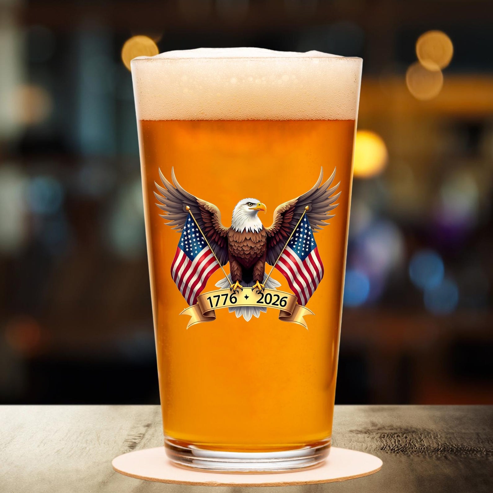 American Eagle and US Flag 250 Years Glass | Happy 250th Birthday USA | Patriotic 4th of July Glass | Independence Day Whiskey Glass Beer Glass 682563
