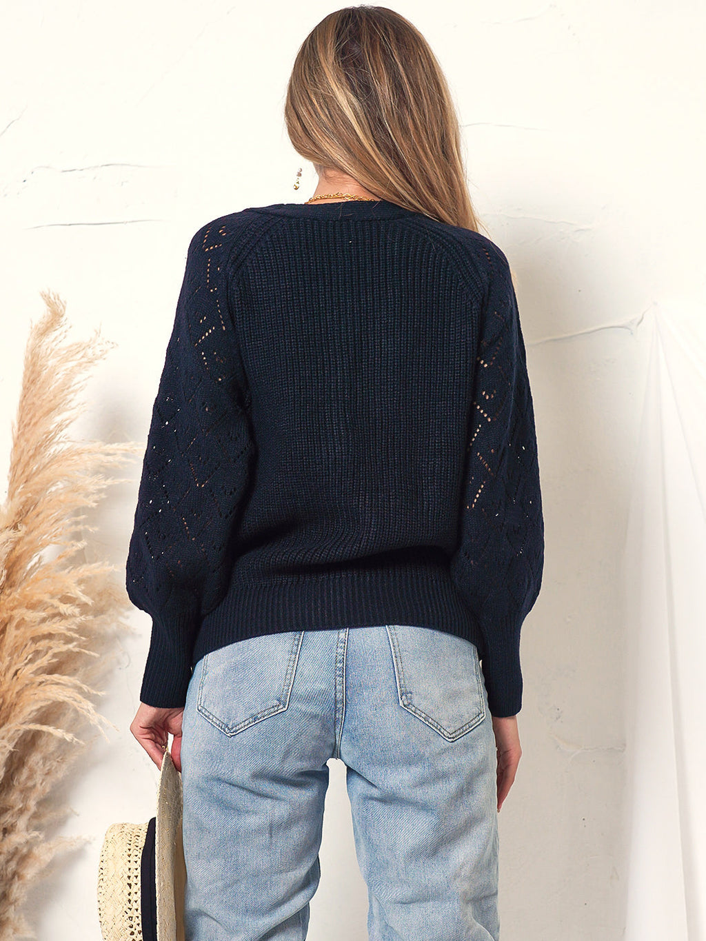 Patterned Knit Bishop Sleeve Cardigan