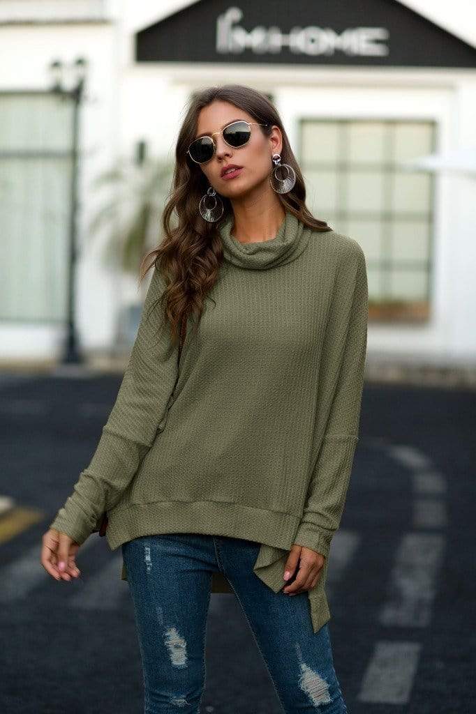 Cowl Neck Waffle Knit Sweater