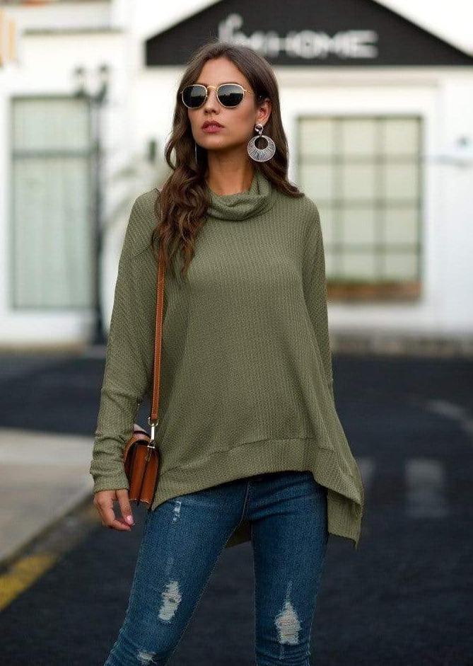 Cowl Neck Waffle Knit Sweater