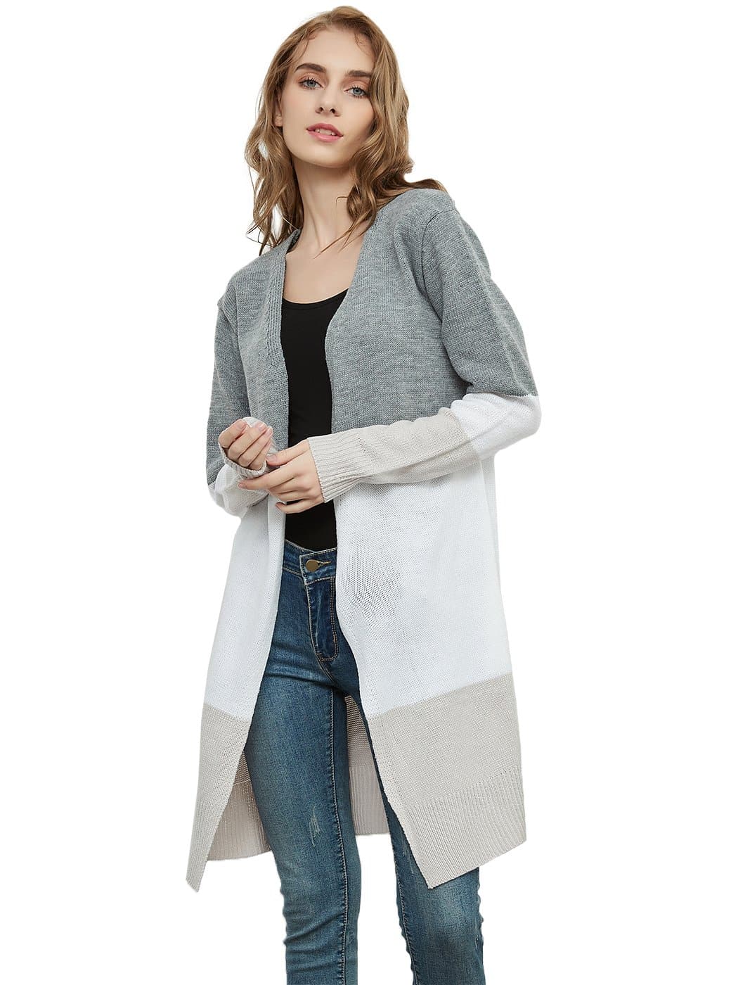 Long Sleeve Open Front Casual Knit Sweaters Coat Soft Outwear Striped Draped Kimono Cardigan