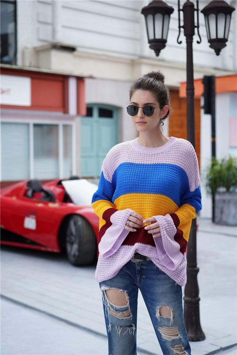 Striped Color Block Light Knit Sweater