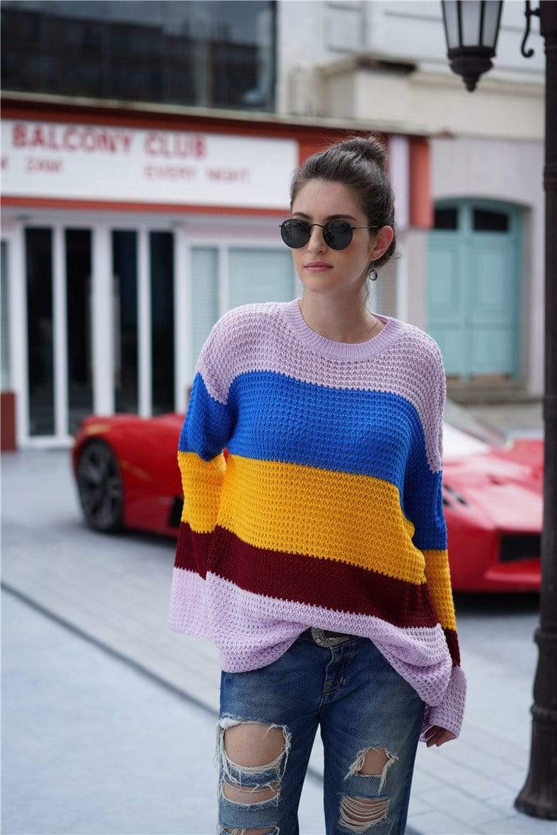 Striped Color Block Light Knit Sweater