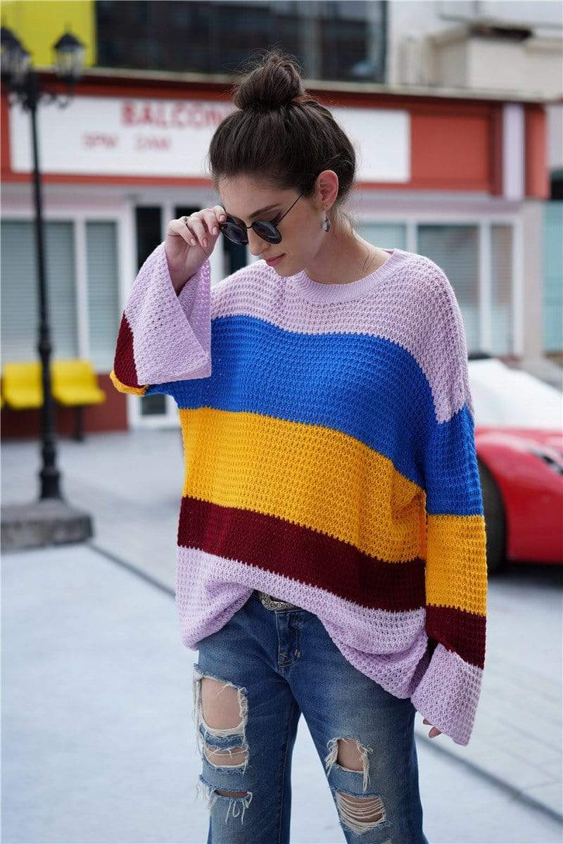 Striped Color Block Light Knit Sweater