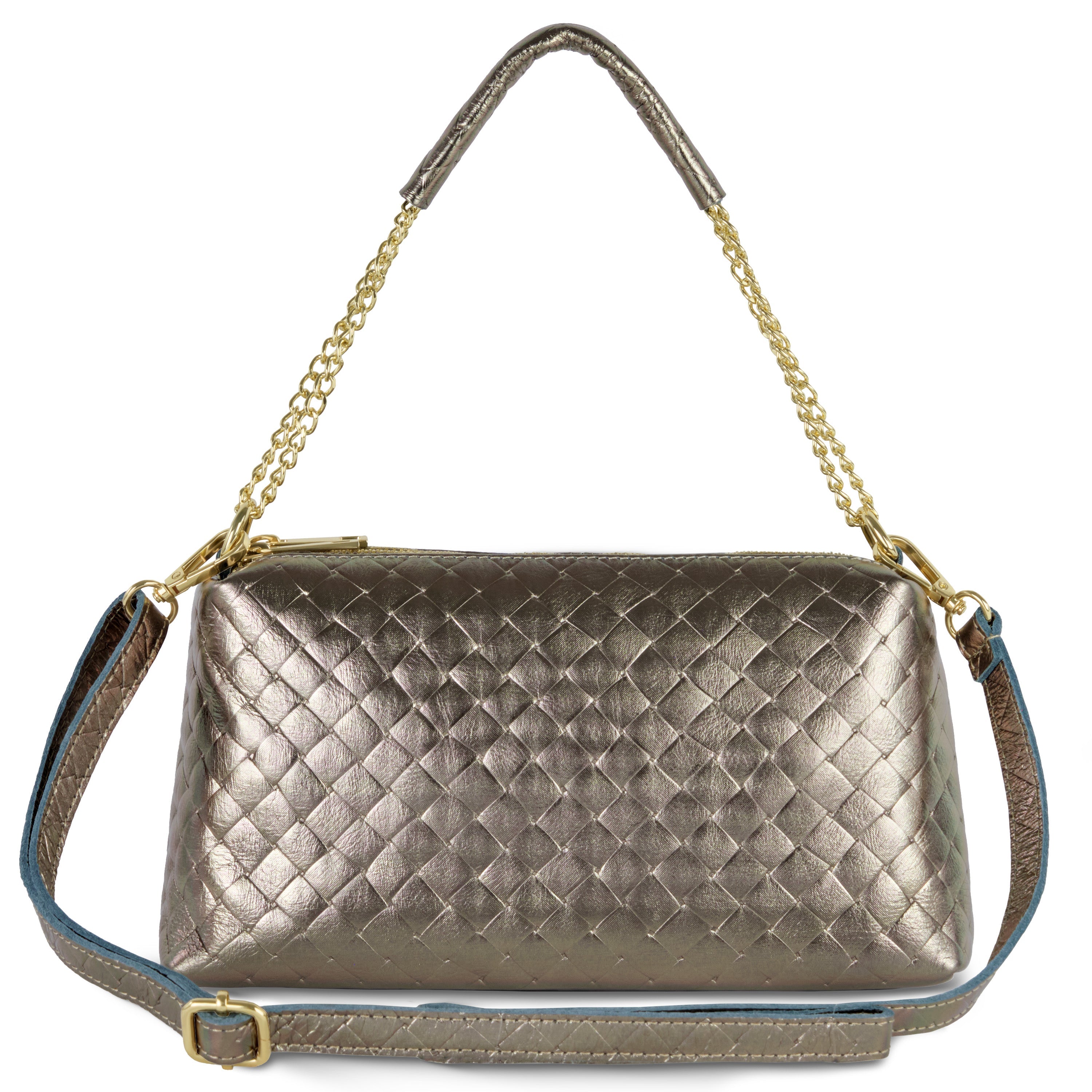 Italian Genuine Weave Metallic Suede Crossbody Bag 171522